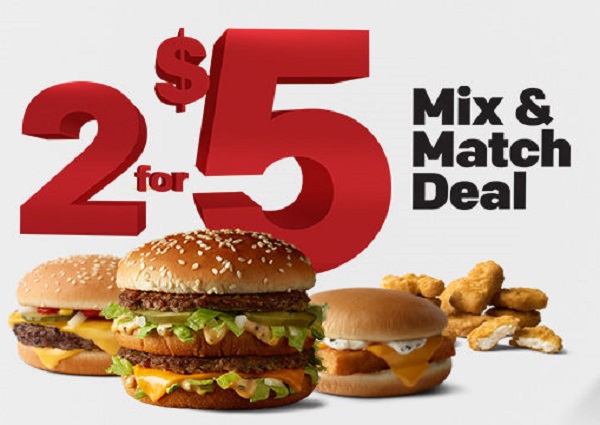 McDonalds 2 for 5 meal deal specials