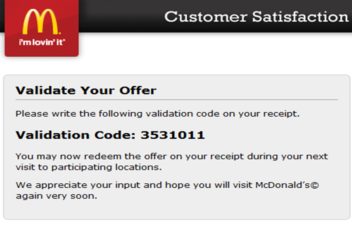 mcddonalds survey free food code