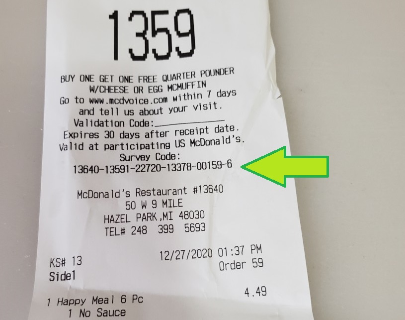 mcdonalds survey code with receipt